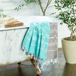 ペシテマル ファブリックタオル / ミント　Peshtemal 180×横100cm ボーダー タオル 綿 コットン 100％ プレゼント ギフト 贈り物 トルコ製 大判 インテリア ビーチマット ブランケット ハマムタオル ミント グリーン 緑　気が利く　縁起がいいもの　おしゃれ　式なし　ハイブランド　ハイセンス　5000円