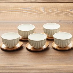 湯呑み 茶托 5客セット 粉引グレー  菊型 煎茶碗 箱入り おしゃれ 日本製 和食器セット ゆのみ 湯飲み 美濃焼 陶器 コースター 茶器 お茶 湯呑みセット ギフトセット
