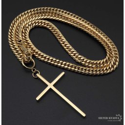 6面カット ダブル喜平ネックレス 18k gp メンズ ステンレス アクセサリー ペンダント トップ チェーンネックレス ヒップホップ 大人 B系 ラップ HIPHOP クロス 十字架 シンプル 18金 ゴールド 金 男性 50cm 60cm 