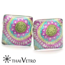 ThaiVetro ハニカム風 甘いお花デザインのガラス製カフス カフスボタン カフリンクス スーツアクセサリー専門店 誕生日 プレゼント プチギフト おしゃれ カフスマニア