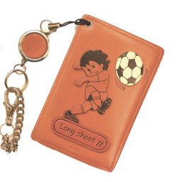 サッカー Long shoot パスケース/定期入れ【レザー 本革 VANCA バンカクラフト革物語 国産 ハンドメイド 贈り物 即納】