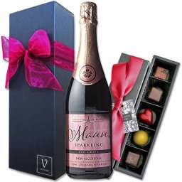 夏ギフト お中元 ギフト 結婚 御祝 誕生日 チョコレート セット 送料無料 冷蔵便【ノンアルコール モーヴ スパークリング レッド グレープ ジュース 750ml 1本×ボンボンショコラチョコレート 5個入：ゴマ/ユズ/パッション/タンザニア/メキシック リボン包装】