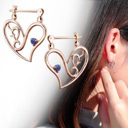ピアス レディース フープ ハート 誕生石 9月 サファイア クロッシングピアス