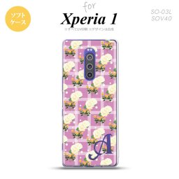 SO-03L SOV40 901SO Xperia 1 スマホケース ソフト カバー 花柄 バラ チェック ピンク +アルファベット nk-xp1-tp255i