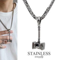 大きめ ハンマーネックレス ダブル喜平ネックレス シルバー ステンレス ごつめ 大ぶり メンズネックレス ストリート系 金属アレルギー対応 男性 ペンダント