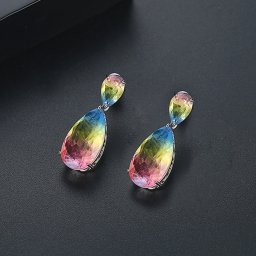 ピアス 両耳用 キュービックジルコニア 真鍮 ブルー ピンク イエロー シルバー スタッド ペア ドロップ 揺れる ゆれる ぶら下がり 大きめ 大ぶり カラフル e18082002
