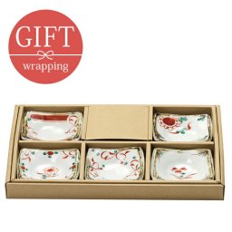 小皿5枚セット 8.5cm 赤絵絵変り 化粧箱入り ギフト  プレート お皿 皿 和食器 おしゃれ 食器 小皿 豆皿 小付 贈り物 プレゼント 食器 ギフトセット 結婚祝い 引っ越し祝い お祝い 箱入り ラッピング 記念品