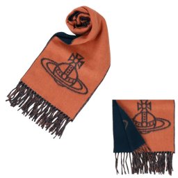 ヴィヴィアンウエストウッド マフラー Vivienne Westwood 24-W00ZH-C409 レディース メンズ ビッグオーブロゴ テラコッタ バイカラー マフラー