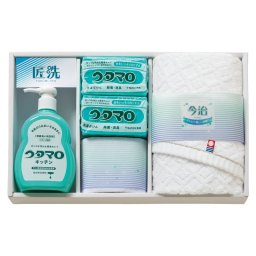 実りの秋の贈り物 石鹸･キッチン洗剤ギフト ウタマロ ウタマロ石鹸（133g）×2、ウタマロキッチン（300ml）･今治フェイスタオル（28×75cm）･マイクロファイバークロス（中国）（25×25cm）×各1