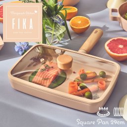 FIKA ピーチピンク スクエアフライパン 29cm 専用ガラス蓋付き 四角い セラミック くっつかない 木製ハンドル IH 対応 ガス コンロ 対応 韓国ブランド おしゃれ 可愛い 綺麗 北欧 デザイン ピンク 人気 ウッド 新築祝い 結婚祝い ギフト 名入れ シンプル (09000588r)