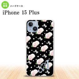 iPhone15 plus iPhone15 plus スマホケース 背面ケース ハードケース 花柄 バラ リボン 黒 +アルファベット 2023年 9月発売 nk-i15pl-257i