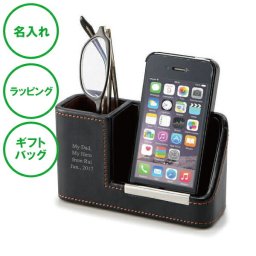 名入れ モバイル＆メガネスタンド ブラック おしゃれ プレゼント 携帯置き 入学祝い 卒業記念 退職祝い ゴルフ優勝 内祝い 誕生日 バレンタインデー 就職祝い 父の日 母の日 女性 男性 誕生日 敬老の日
