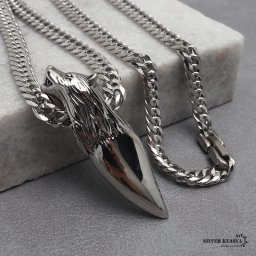 ステンレス ウルフファングネックレス シルバー ダブル喜平チェーンネックレス 幅6mm 長さ50cm 60cm 狼 牙 中折式 メンズ 男性 お洒落 人気 トレンド 流行り 金属アレルギー対応 ペンダント