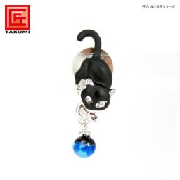 ラペルピン タックピン ピンズ ピンバッジ ブローチ 琉球 蛍玉 ほたる玉 蓄光 国産 日本製 おすすめ プレゼント ギフト 猫 ネコ 黒 tacp627