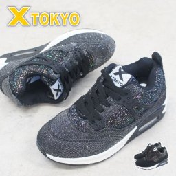 スニーカー レディース 靴 シューズ X TOKYO エックストーキョー エアクッション ラメ キラキラ インヒール 美脚 脚長 おしゃれ 40代 50代 安い ヒモ ひも 紐 履きやすい 歩きやすい 母の日 ko1197