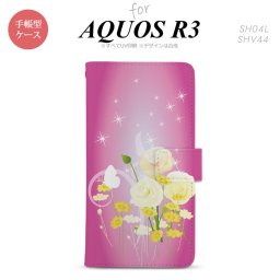 SH-04L/SHV44 AQUOS R3 手帳型スマホケース カバー 花柄 ミックス ピンク  nk-004s-r3-dr285