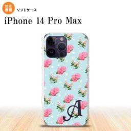iPhone14 ProMax iPhone14 Pro Max スマホケース 背面ケースソフトケース 花柄 バラ ドット 水色 +アルファベット 2022年 9月発売 nk-i14pm-tp241i