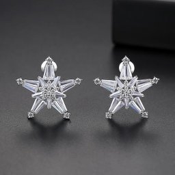 ピアス 両耳用 キュービックジルコニア 真鍮 ホワイト シルバー スタッド ぶら下がり 大きめ 大ぶり 可愛い かわいい カジュアル モチーフ スター 星 2重 e18112918