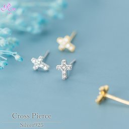 【キュービックジルコニアの十字架ピアス】 シルバー925 ピアス 十字架 金属アレルギー対応 キュービックジルコニア シルバー ゴールド シンプル レディース メンズ 十文字 クロス
