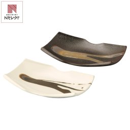 金彩流し 長角皿 M 2枚組 ギフトセット 磁器 ペア食器 金彩 皿 日本製 和食器 ペア【沖縄県・離島 配送不可】