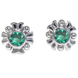 プラチナ・ピアス・クロス・一粒・エメラルドピアス