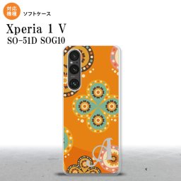 Xperia 1V Xperia 1V スマホケース 背面ケースソフトケース エスニック 花柄 オレンジ +アルファベット 2023年 6月発売 nk-xp15-tp1585i
