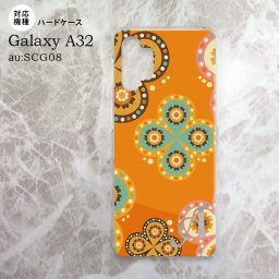 SCG08 Galaxy A32 ケース ハードケース エスニック 花柄 オレンジ +アルファベット nk-a32-1585i