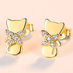ピアス 両耳用 キュービックジルコニア シルバー925 イエローゴールド シルバー 大人気 スタッド メレ 可愛い かわいい モチーフ ネコ 猫 アニマル ce0269
