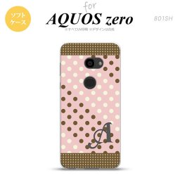 AQUOS zero アクオス ゼロ 801SH スマホケース カバー ソフトケース ドット・水玉 薄ピンク×茶 イニシャル 対応 nk-801sh-tp1642i[スマホ,スマホケース,スマホカバー,ケース,カバー,ジャケット]