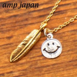 【クリーナープレゼント】amp japan アンプジャパン スモールフェザー ＆ スマイル ニコチャンマーク ネックレス シルバー925 チェーン付き 日本製 14AH-146 ホワイトデー バレンタインデー クリスマス 結婚記念日 還暦祝い 入学 卒業 入社祝い 退職 プレゼント ギフト 贈り物 恋人 夫婦 母の日 父の日 