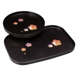 【ギフト対応無料】紀州塗 花舞うさぎ 丸盆・長手盆セット (2205031) ※送料無料(北海道・沖縄は除く)