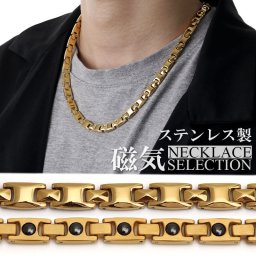 磁気ネックレス ステンレス ビーズ 18k ip gold ゴールド 磁力 磁石 差し込み式 男性 金属アレルギー対応 メンズ
