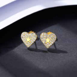 ピアス 両耳用 キュービックジルコニア ホワイト シルバー925 イエローゴールド スタッド 可愛い かわいい モチーフ はーと ハート 星 スター ce20112304