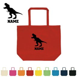 ティラノサウルス2 名入れトートバッグ Lサイズ 名入れ コットンバッグ キャンバス素材 手提げ トート 綿 コットン 恐竜　化石　肉食　草食　雑食　海　陸