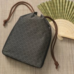 正絹信玄袋 かすり市松 茶 紐茶