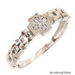 ダイヤモンド ピンキーリング 0.02ct k10ホワイトゴールド k10WG 指輪 クロス 十字架 レディース ジュエリー アクセサリー プレゼント ギフト 人気 おすすめ 送料無料