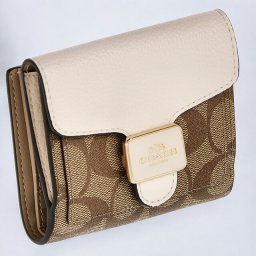 コーチ 二つ折り財布 レディース ブランド COACH シグネチャー レザー C7805 IMDJ8 1 ベージュ/ホワイト