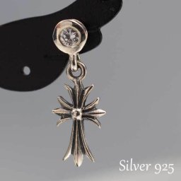 シルバーピアス メンズ クロス＆キュービックジルコニア（クリア 透明）スタッド1P 片耳用 片方 シングル 十字架 CZ シャープ 揺れる ぶら下がり 吊り下げ ユニセックス シルバーアクセサリー【全品1個ずつバラ売り】 プレゼント
