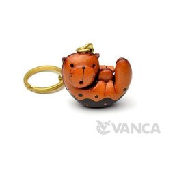 【手描き名入れ無料】本革製国内ハンドメイド　ラッコ　キーホルダー【VANCA革物語】