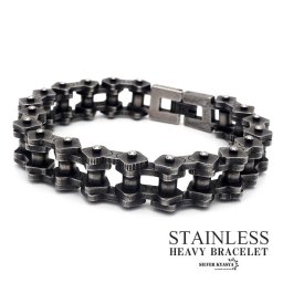 ステンレス バイクチェーンブレスレット メンズ ごつめ シルバー ブラック アンティーク ヴィンテージ 金属アレルギー対応 父の日 男性