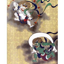 メール便送料無料　暖簾 のれん 85X150cm 本縫いのれん「N 風神雷神」99830 間仕切り カーテン タペストリー 目隠し 玄関 階段 洗面所 キッチン 台所 部屋 仕切り 棚 パントリー