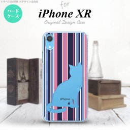 iPhoneXR iPhone XR スマホケース ハードケース 猫 ボーダー A 青ピンク メンズ レディース nk-ipxr-965