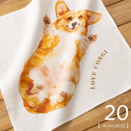 大きめリネン100％ハンカチ キャット＆ドッグ 43×43cm 20.Animal020