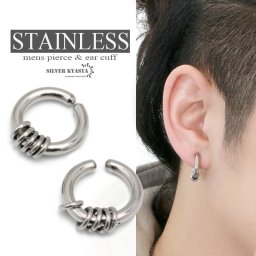 両耳用2点セット イヤーカフ シンプル フープピアス ステンレス 5連 ノンホールピアス フェイクピアス イヤークリップ オーブ 金属アレルギー対応 耳の穴不要 父の日 イヤリング