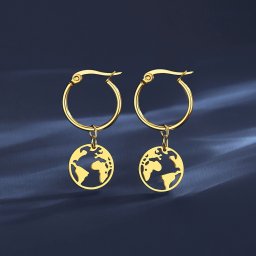 ピアス 両耳用 石なし ステンレス イエローゴールド フープ 揺れる ゆれる ぶら下がり おしゃれ 可愛い かわいい きれいめ モチーフ 地球 te21042611