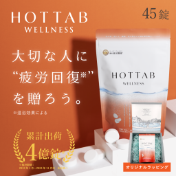 ホットタブ　HOT TAB WELLNESS 45錠ギフト（箱）重炭酸入浴剤 無香料 無着色 疲労回復 温浴 冷え症 肩こり 腰痛 血流【誕生日 結婚 出産 退職 父の日 母の日 敬老の日 引越し 就職 プレゼント】