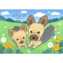 ペットの笑顔が蘇る！亡くなったペットの似顔絵 大切なペットの思い出を形に残し、愛情を表現する贈り物。手描きで描かれた生き生きとした表情が、ペットとの思い出を甦らせる。ペットと家族の絆を描き出す明るい色使いと手描きの優しさが印象的。愛犬や愛猫との別れを経験した方にも寄り添う温かなギフトとして。