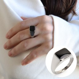 ステンレス 印台リング ブラック シグネットリング シルバー スタンプリング 小指 スクエア シンプル レディース 指輪 女性 金属アレルギー対応