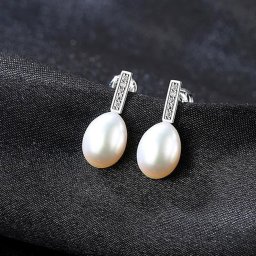 ピアス 両耳用 キュービックジルコニア 淡水パール シルバー925 ホワイト ピンク パープル シルバー スタッド 中粒 ぶら下がり 上品 エレガント 大人 pe0159