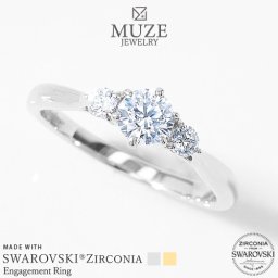 MUZE JEWELRY   直径4.5mm（0.33ct相当）プラチナ仕上げ オーダーメイド プラチナ仕上げ K18ゴールド仕上げ エンゲージリング 婚約指輪  スワロフスキージルコニア使用リング 一粒 0.3ct プロポーズ 記念 made in japan 刻印 名入れ roryxtyle